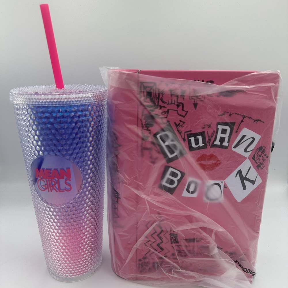 Mean Girls Movie Popcorn Book Burn Bucket and Diamond Cup 24oz Bundle